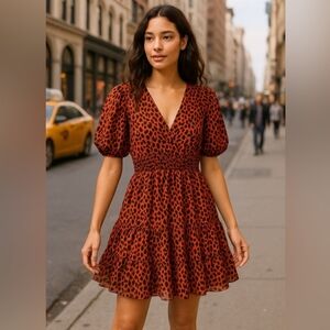 Betsey Johnson  Tiered Leopard Print V-Neck Dress.